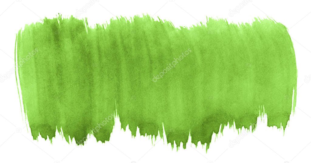 Watercolor green background with clear borders and divorces. Watercolor brush stains. With copy space for text.