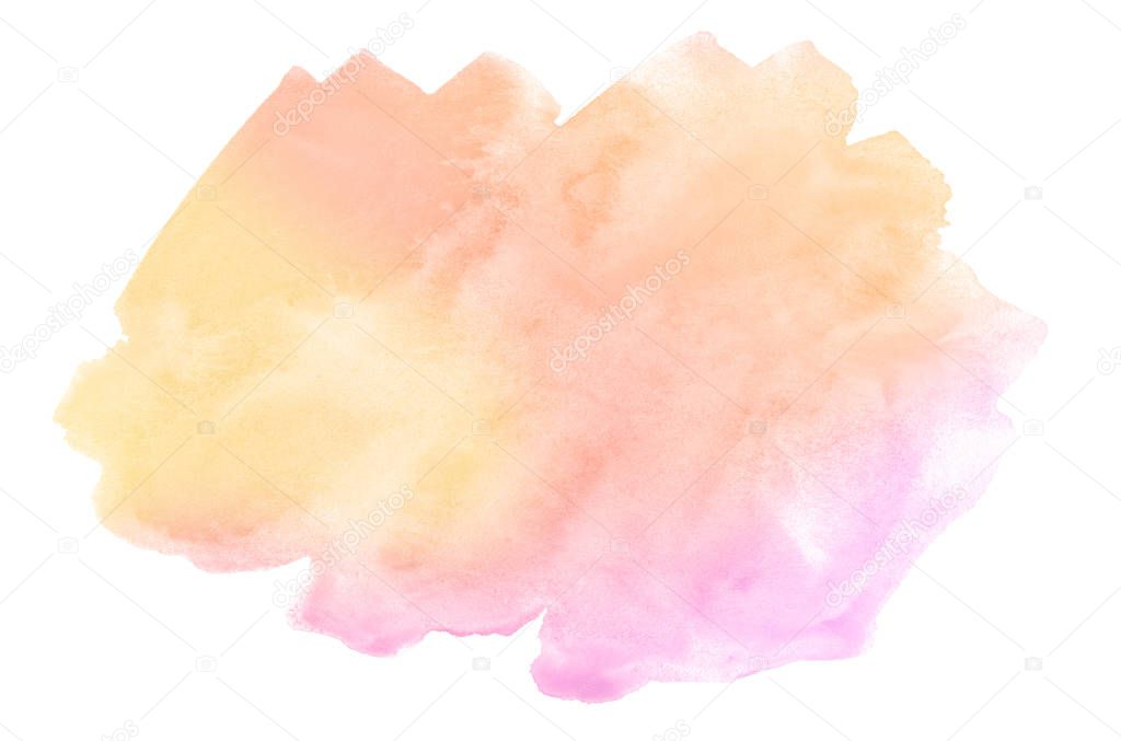 Multicolored watercolor stains in pastel colors with natural stains on a paper basis. Abstract background with unique streaks of paint. Isolated frame for design.