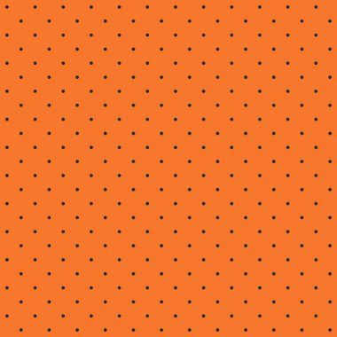 Turuncu arka planda siyah nokta olan soyut, pürüzsüz bir desen. Geometrik şekillerin düzenli sıralanması. Vektör çizimi. Tasarım için grafiksel doku.