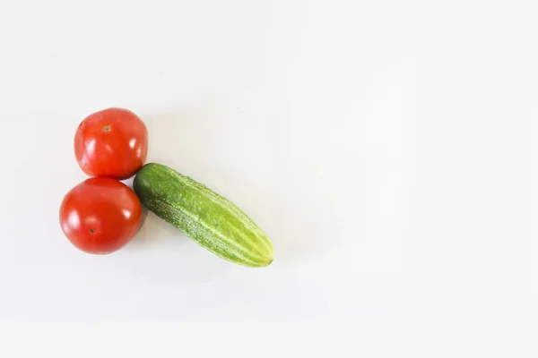 Tomates Rouges Juteuses Mûres Concombre Vert Image Phallique Des Composants — Photo