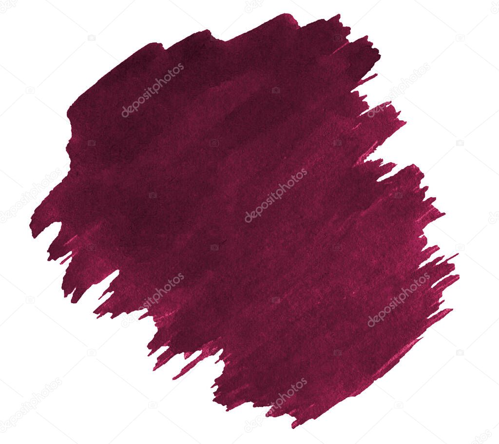 Dark Burgundy watercolor is a trendy color, bright, isolated spot with stains and borders. Bloody smear watercolor frame with copy space for text.
