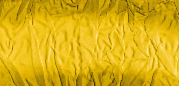 Ярко Желтая Текстура Смятой Ткани Желтый Текстильный Фон Естественными Складками — стоковое фото