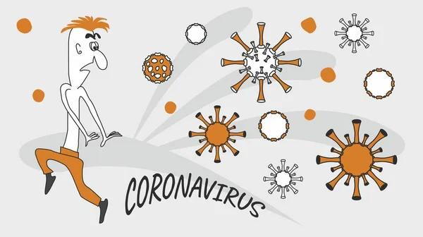 Hombre Con Miedo Huye Coronavirus Una Caricatura Broma Dibujos Animados — Archivo Imágenes Vectoriales