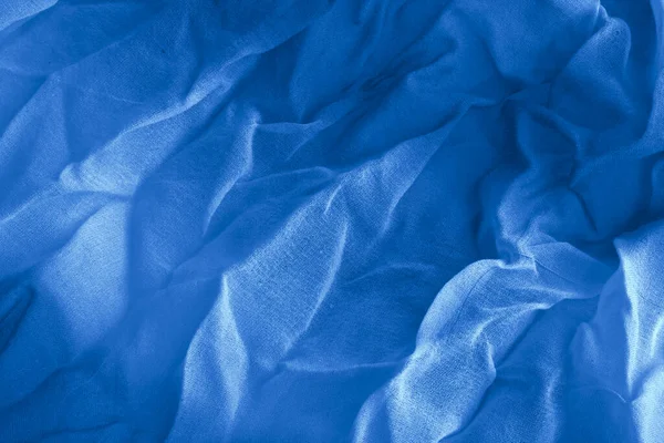 Текстура Класичної Синьої Зморшкуватої Тканини Модний Колір Одягу Крупним Планом — стокове фото