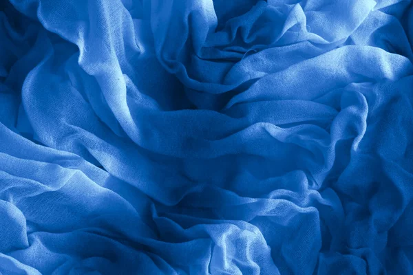 Textura Clasic Albastru Wrinkled Fabric Culoarea Trendy Hainelor Close — Fotografie, imagine de stoc