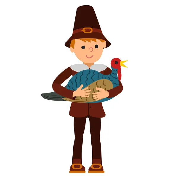 Wektor ładny mały chłopiec gospodarstwa duże Turcja ilustracja na białym tle na uroczystości szczęśliwy dzień Dziękczynienia. — Wektor stockowy