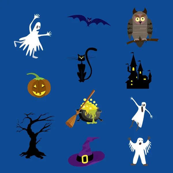Halloween icons set vector illustration for your design on blue — ストックベクタ