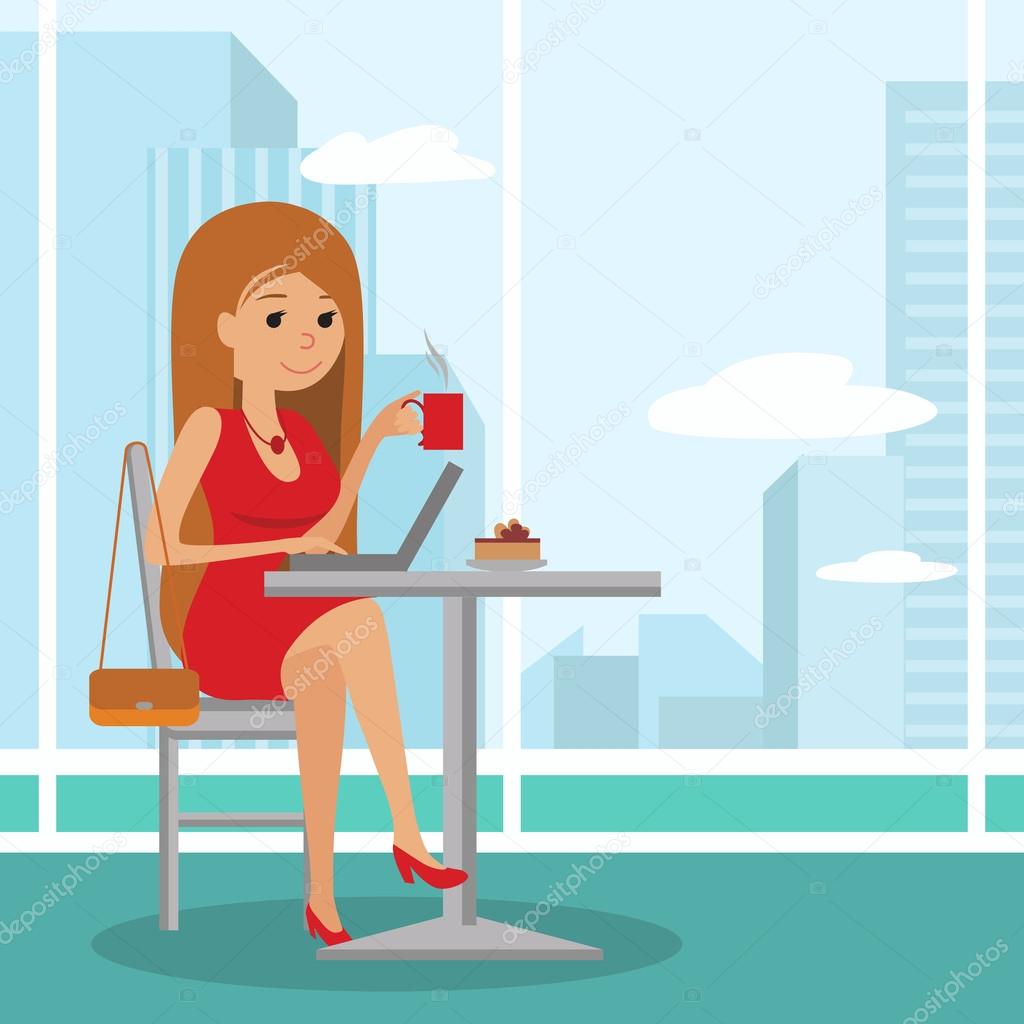 Image result for coffee and laptop girl illustration