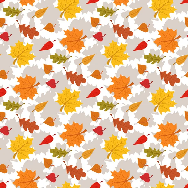 Otoño patrón sin costuras con hojas en el fondo blanco vector ilustración — Vector de stock