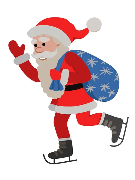 Cartoon Santa skridskor vinter sport illustration. Vektor ritning isolerade. — Stock vektor