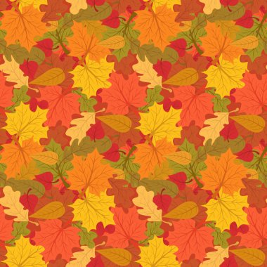 Sonbahar Dikişsiz desen renkli yaprak. Vektör çizim arka plan. Sonsuz