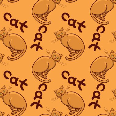 Sevimli düz kediler hayvanlar ve yazıt ile Dikişsiz desen vektör.