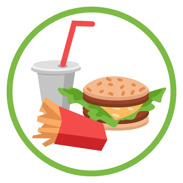 Obiad frytki, burger i sody. Płaska konstrukcja. Ilustracja wektorowa, fast food — Wektor stockowy