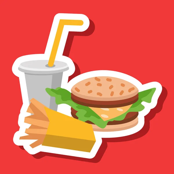 Öğle Yemeği patates kızartması, hamburger ve soda. Düz tasarım. Vektör çizim fast food — Stok Vektör