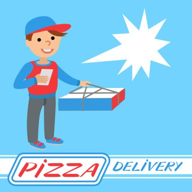 Pizza teslim adamla ellerini kutusuna Tekdüzen ayakta