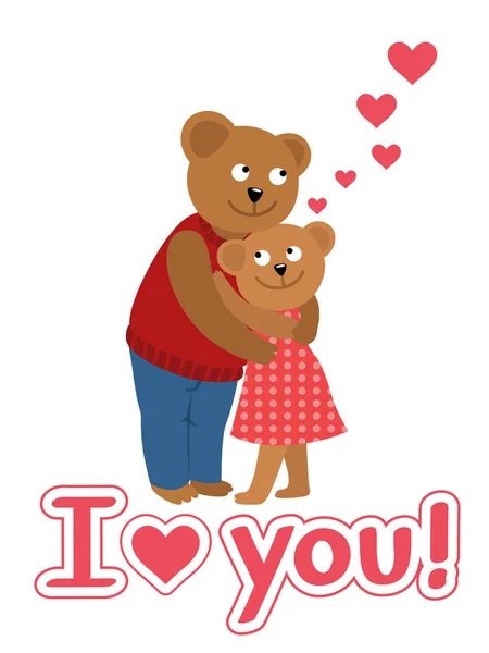 Un par de osos abrazándose. Vector ilustración de la tarjeta de felicitación del día de San Valentín . — Vector de stock