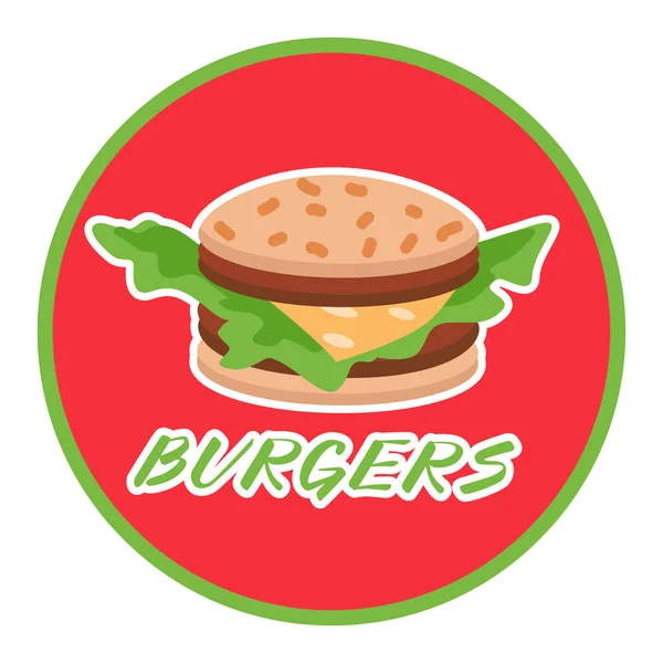 Hamburger, voedsel of restaurant pictogram op ronde rode vector knop — Stockvector