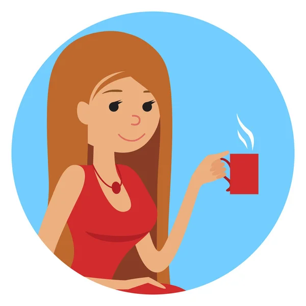 Žena s šálkem v ruce pití horké kávy. Vektorové ilustrace ikona — Stockový vektor