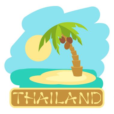 Palmiye ağaçları ile tropik ada. Tayland seyahat için vektör çizim simgesi.