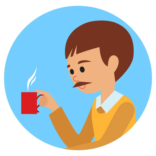 Um homem com um copo na mão a beber café quente. Ícone de ilustração vetorial —  Vetores de Stock