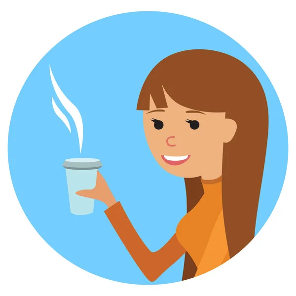 Žena s šálkem v ruce pití horké kávy. Vektorové ilustrace ikona — Stockový vektor