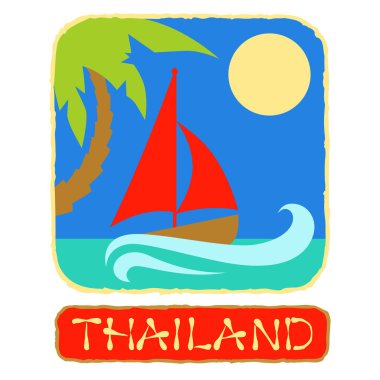 Tropik ada ile palmiye ağacı. Tayland seyahat için vektör çizim simgesi.