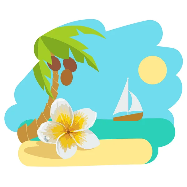 Isla tropical con palmera y flor. Icono de ilustración vectorial para viajar . — Vector de stock
