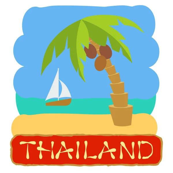 Tropical island with palm tree. Vector illustration icon for Thailand traveling. — Stock Vector