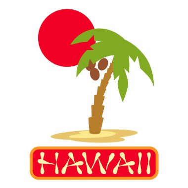 Palmiye ağaçları ile tropik ada. Hawaii seyahat için vektör çizim simgesi.