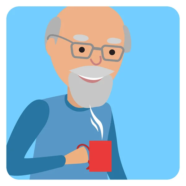 Человек с чашкой в руке, пьющий горячий кофе. Значок векторной иллюстрации — стоковый вектор