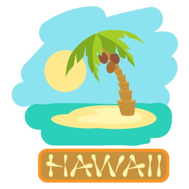 Palmiye ağaçları ile tropik ada. Hawaii seyahat için vektör çizim simgesi.