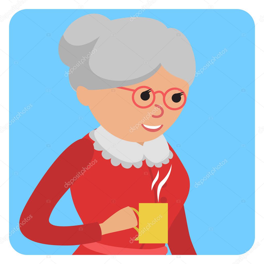 Woman with cup in her hand drinking hot coffee. Vector illustration icon