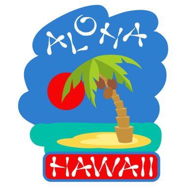 Palmiye ağaçları ile tropik ada. Hawaii seyahat için vektör çizim simgesi.