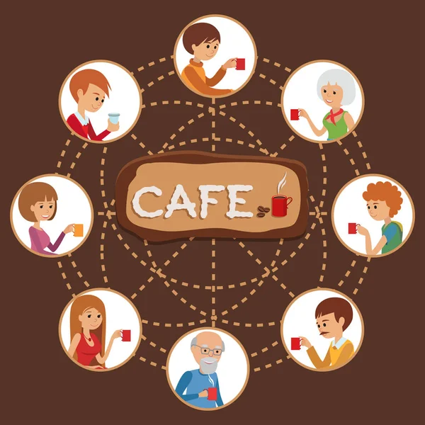 Люди в кафе. Векторная беседа с друзьями мужчины и женщины, пьющие кофе . — стоковый вектор