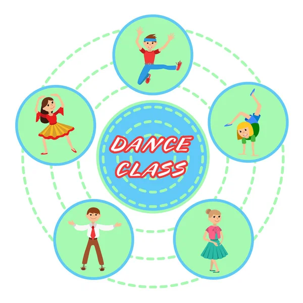 子供たちのダンスの丸いアイコン設定ベクトル図 — ストックベクタ