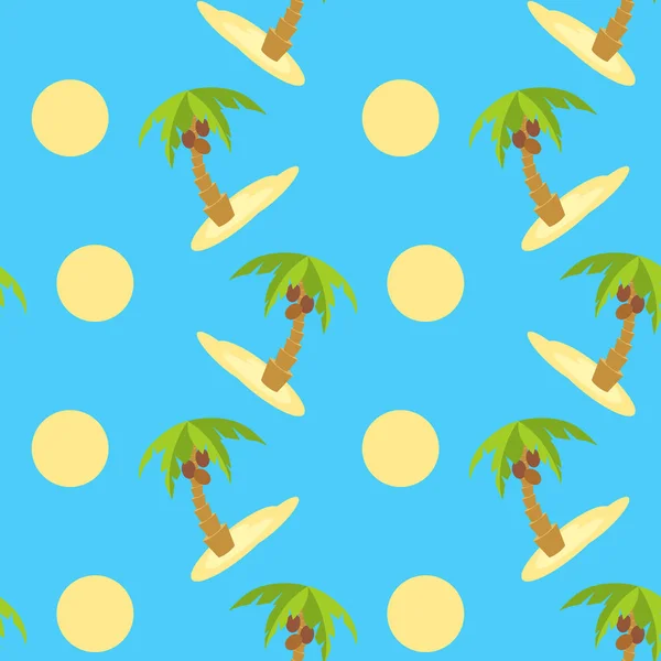 Ilustração vetorial padrão sem costura para viajar. Ilha tropical com palmeira . —  Vetores de Stock