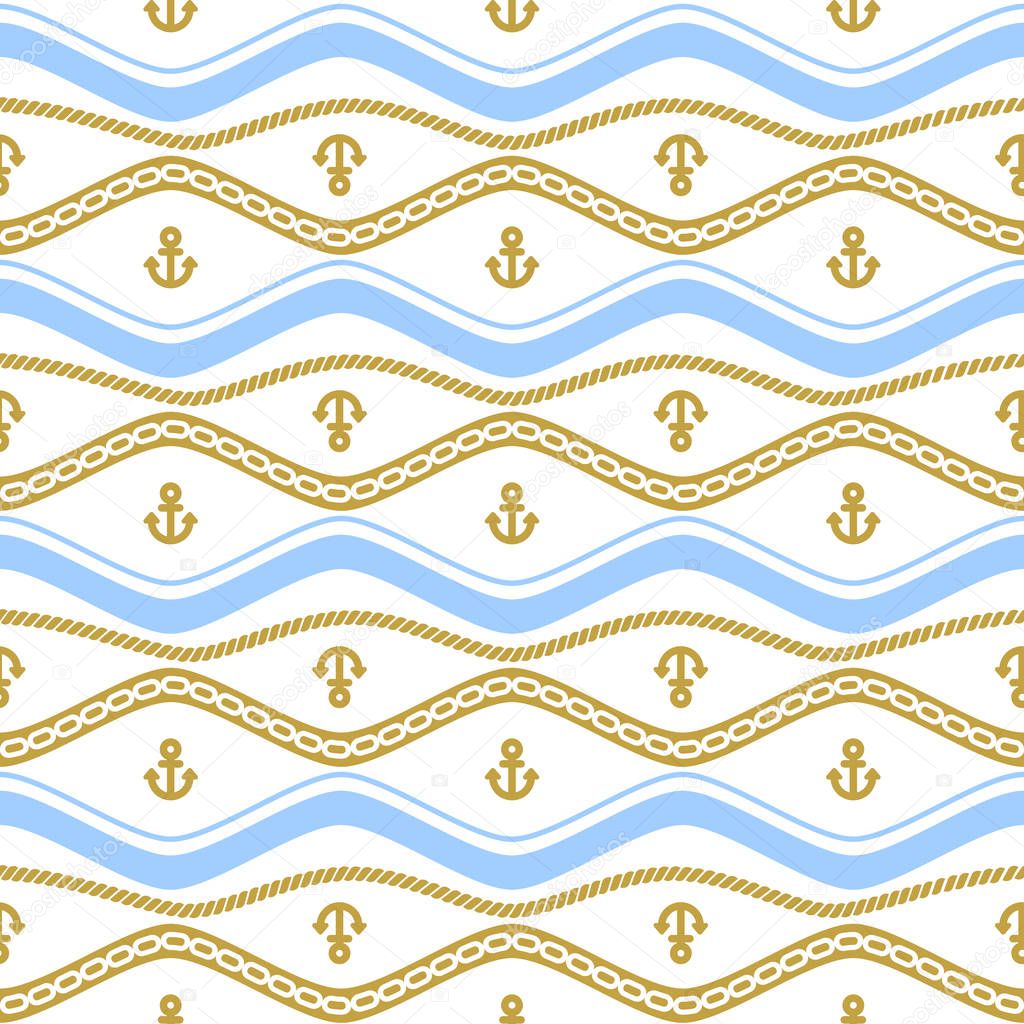 Seamless pattern with ropes and chains. Ongoing backgrounds of marine theme.