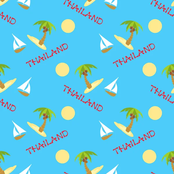 Vector seamless background with palmtrees yachts and thThailand inscription — стоковый вектор