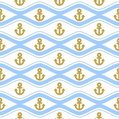Seamless pattern with ropes and waves. Ongoing backgrounds of marine theme. clipart