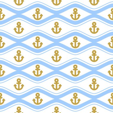 Seamless pattern with ropes and waves. Ongoing backgrounds of marine theme. clipart