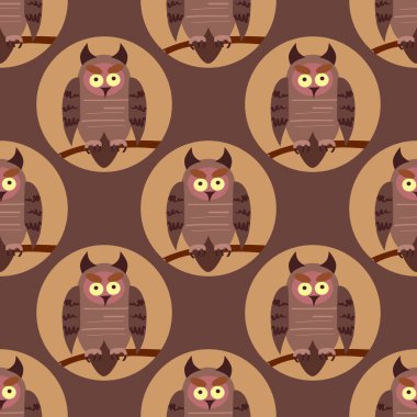 Vektör kuşlar ile seamless modeli. Baykuşlar dallar üzerinde.