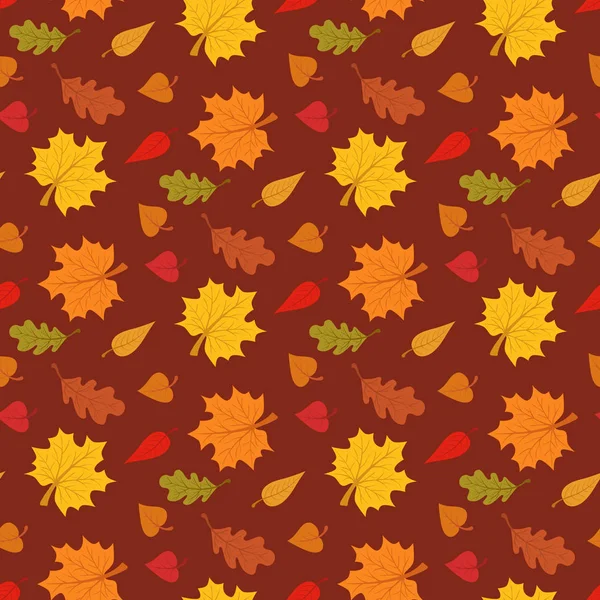 Sonbahar sezonu seamless modeli ile kahverengi zemin vektör çizim üzerinde yapraklar