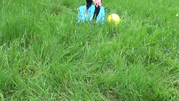 若い美しいティーンエイ ジャーの女の子が夏の日の公園で屋外、フィットネスで運動を練習します。ステディカムと Hd 運動カメラ パノラマ. — ストック動画