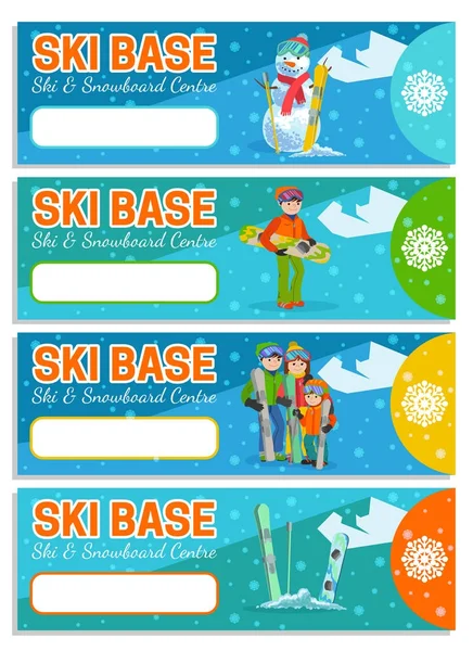 Gebirgsfahrer Wintersport Flyer Design-Vorlage. Snowboarden und Skifahren auf Flyern. Vektorillustration. — Stockvektor