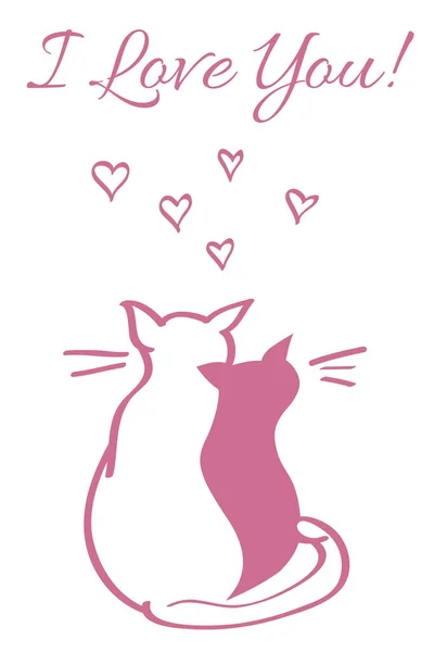 Cartão de vetor com conceito de dia dos namorados, dois gatos no telhado à noite — Vetor de Stock