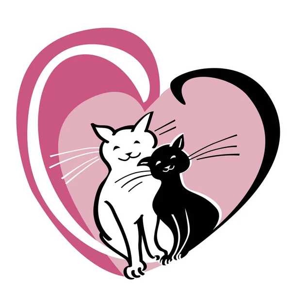 Vector kaart met Valentijn s dag concept, twee katten in het hart — Stockvector