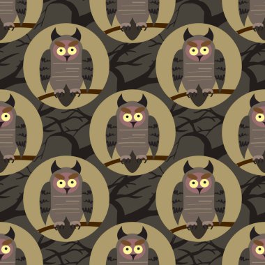 Vektör kuşlar ile seamless modeli. Baykuşlar dallar üzerinde.