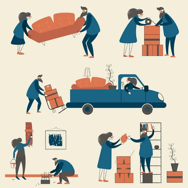 Hareketli insanlar koymak. Vektör çizim