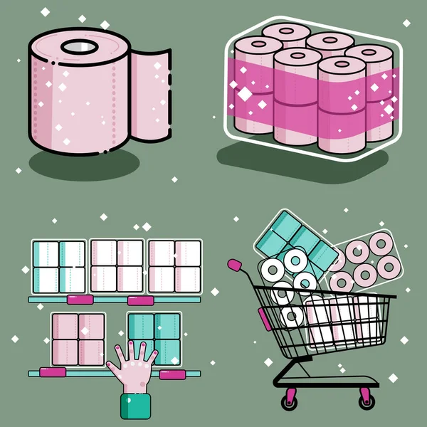 Conjunto Ilustraciones Planas Vectoriales Con Papel Higiénico — Vector de stock