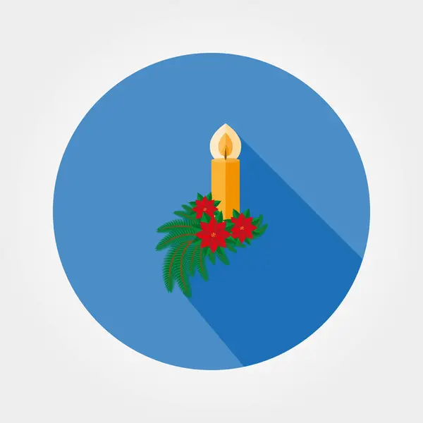 Рождественская свеча украшена еловыми ветками и пуансеттией — стоковый вектор
